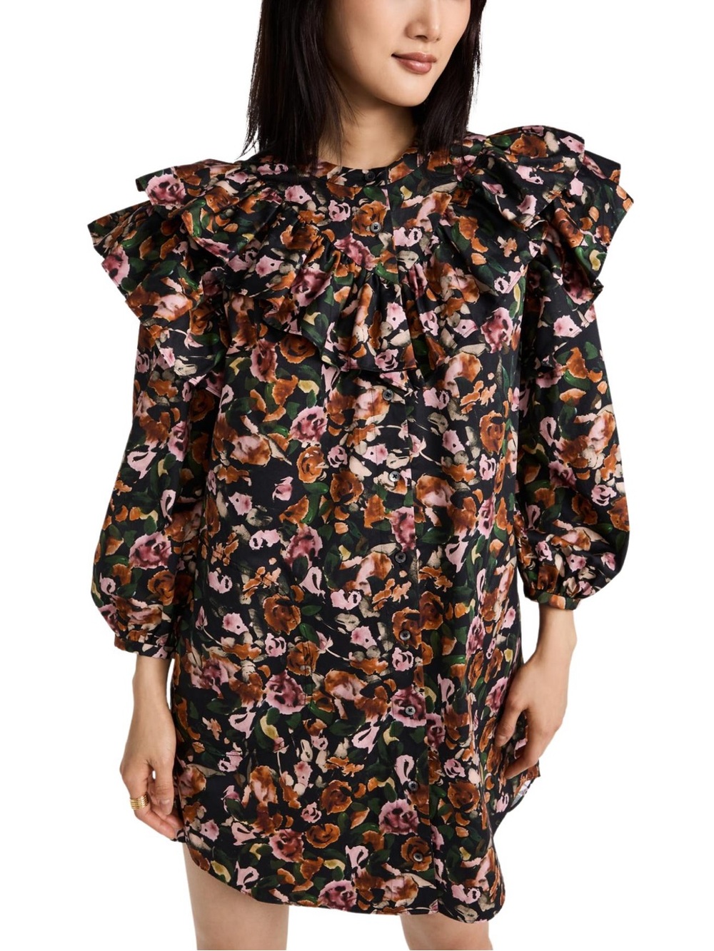 Something Navy Floral Ruffle Shift Dress